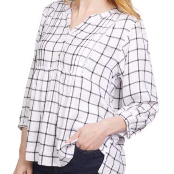 WRANGLER Ladies White Black Plaid Blouse Sz M (8-10) Popover Top Tunic Shirt NWT - Picture 2 of 13